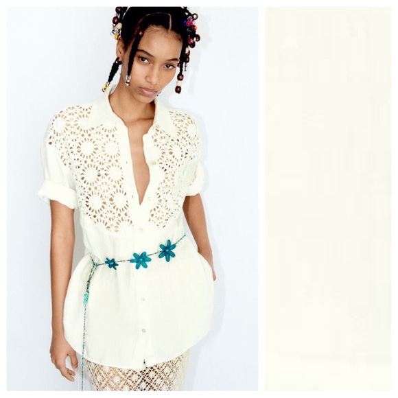 Zara | Tops | Nwt Zara White 0 Linen Shirt With Embroidery